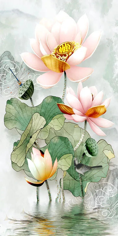 Stained Glass Door Stickers, Opaque Self-Adhesive, Lotus Poster for Kitchen, Bedroom, Bathroom, Customized Size