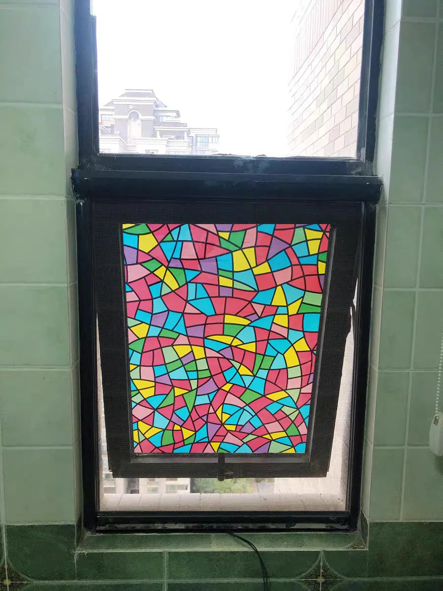 Self-adhesive Stained Glass Films, Window Film, Frosted, Opaque, Privacy Glass, Church Mosaic Pattern Stickers