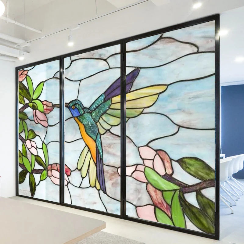 Custom Size Stained Glass Window Film, Gothic Church, Tree, Flower, Bird Sticker for Kitchen, Bathroom, Sliding Door, Home Decor