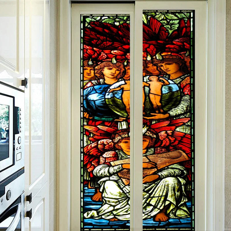 Customized Window Film Frosted Stained Glass Films Door Sticker,Creation of night and day,The First Day,for Office Home Decor