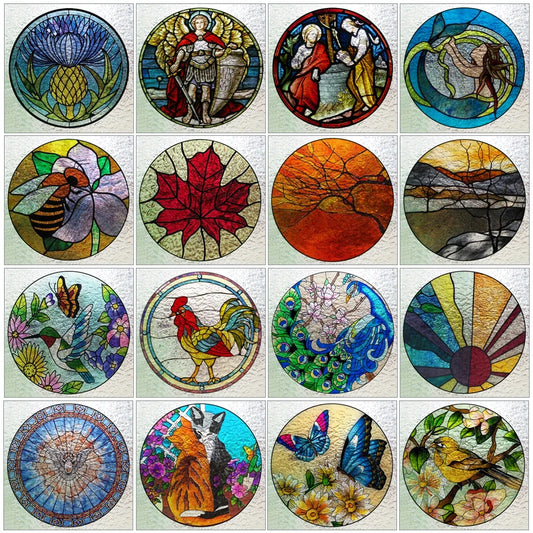 Custom 3D Frosted Stained Glass Window Film, Static Cling,Retro Church Jesus Birds Cat Home Decor Stickers Rose Window Treatment