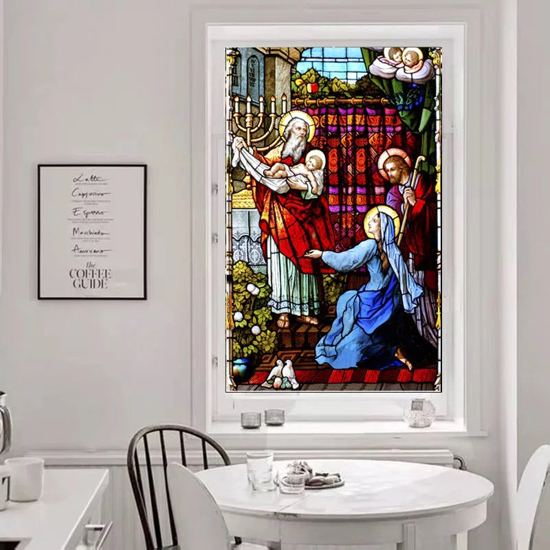 Custom size Stained Glass Window Film Jesus Virgin Mary,Home decor Frosted foil door stickers ,Church poster