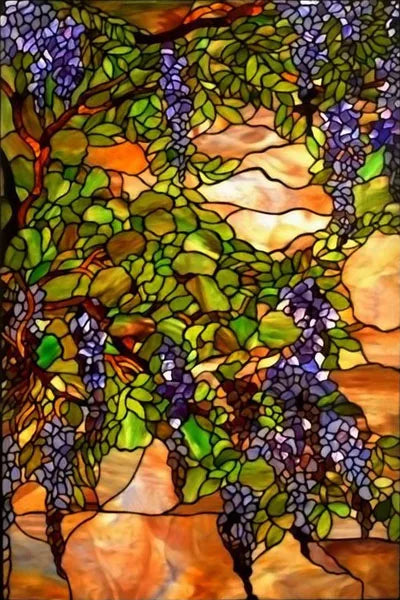 Custom Size Stained Glass Films,Frosted Privacy, Static Cling Poster, Retro Tree Scenic Color Printing Window Film Door Stickers