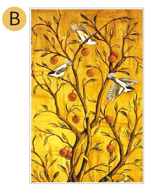 Traditional Fortune Tree and Birds painting Window film on the Glass for Bathroom Sliding door Cabinet Home decor