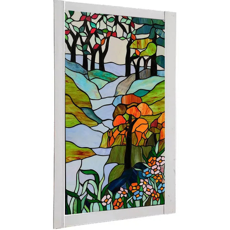 Static Cling Window Film Frosted Light-transparent Opaque Privacy Stained Glass Sticker Home Decor 3D Print Tree Retro Poster