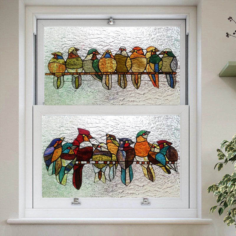 Customized size Windows Glass Films Stained Glass Door Stickers Frosted/3D Etched Flower Birds for Kitchen Office Bathroom