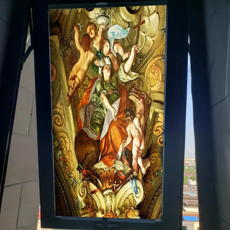 Custom Size Glass Film PVC Self Adhesive Decorative Frosted Privacy Stained Glass Window Films Jesus Christ Church Angel Cross