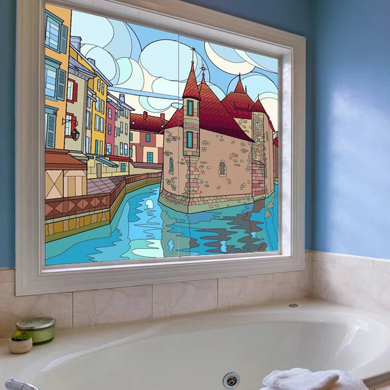 Stained Glass Window Film Frosted Glass Sticker Forest Customized Princess Prince Fairytale Castle For Kids Room Door Home Decor