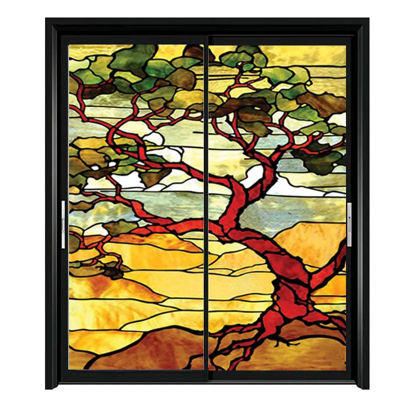 European Church Mosaic Art Glass Film Stained Window Opaque Sticker Self Adhesive/Static Cling Decor Privacy Do Custom Size Tree