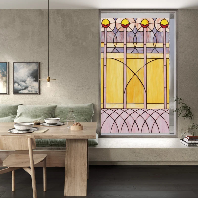 Custom Size Stained Glass Window Film Frosted Privacy Static Cling Retro Prairie Style Stickers Shower Bathroom Office Home Deco