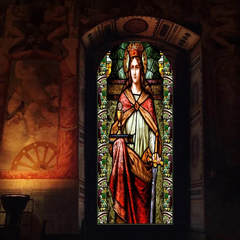 Custom size Stained Glass Window Film European Retro Church Painted Frosted Static Cling Angels Christian Art Virgin Mary