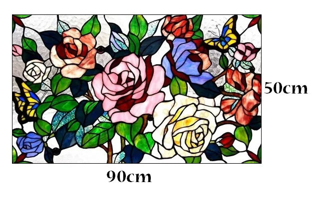 Custom Size Stained Glass Window Film, Gothic Church, Tree, Flower, Bird Sticker for Kitchen, Bathroom, Sliding Door, Home Decor