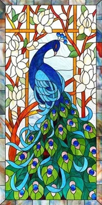 Customized Size No Glue Static Cling Frosted Stained Glass Film Window Films Sticker for Bathroom Door Home Decor Church Peacock