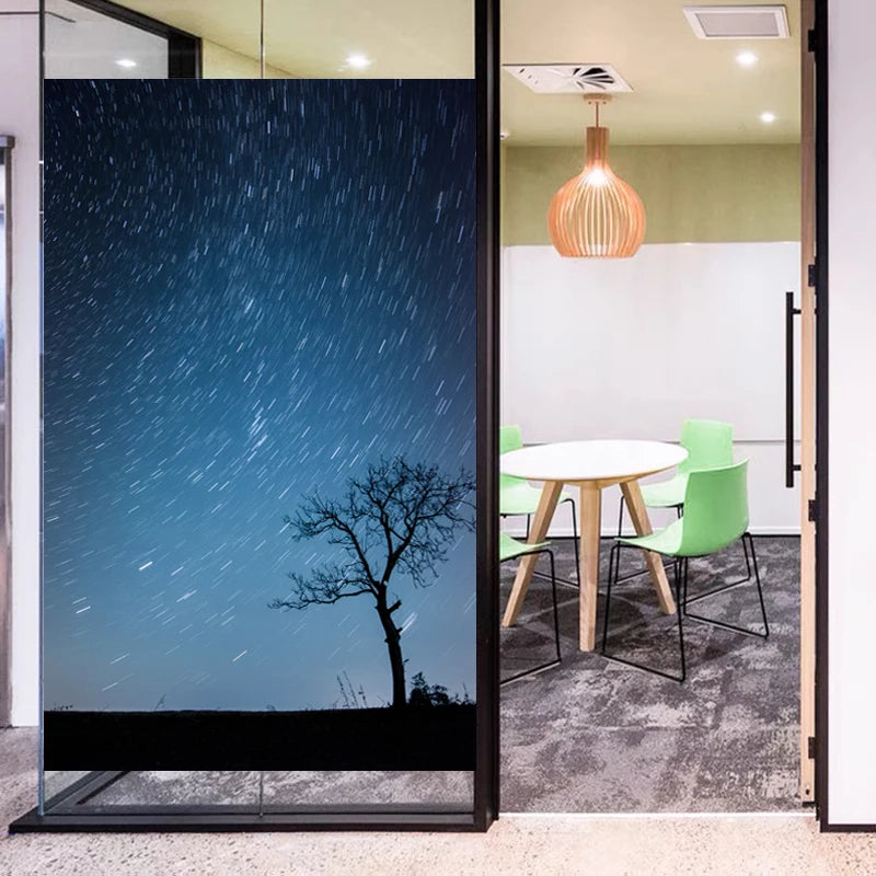 Stained Glass Window Film Frosted Glass Sticker Forest Customized Meteor Moon Sun For Bathroom Bedroom Kitchen  Door Home Decor