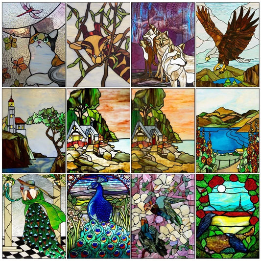 Frosted Stained Glass Films,Customized, Multicolored Static Cling,Privacy Protection, Reusable, Removable, Home-Decor