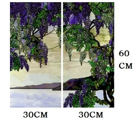 Landscape Painting Glass Films, Stained Window Film, Opaque Sticker, Self Adhesive, Static Cling for Square Window, Custom Size