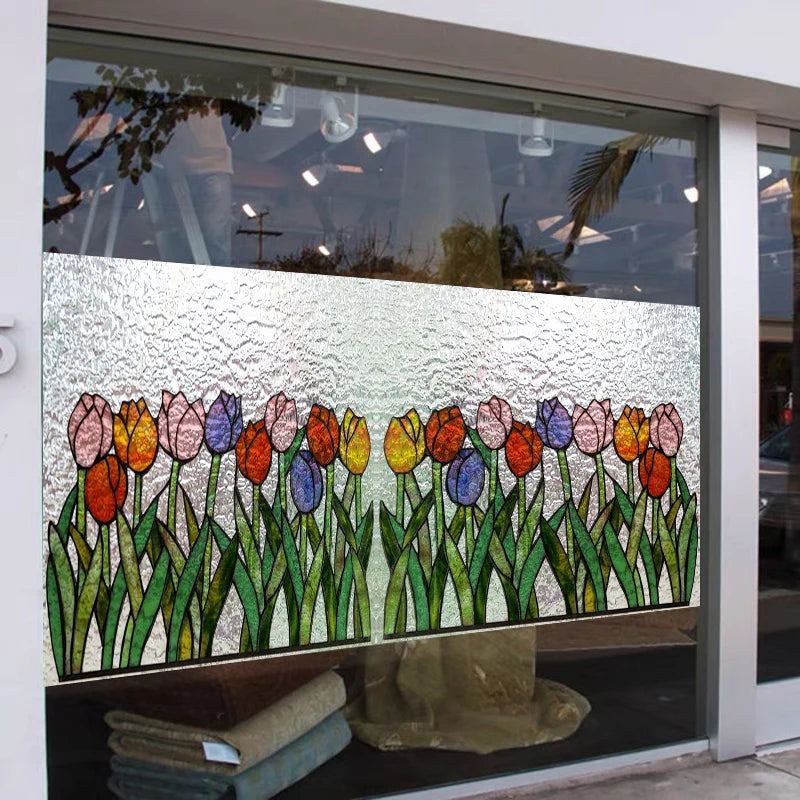 Customized size Windows Glass Films Stained Glass Door Stickers Frosted/3D Etched Flower Birds for Kitchen Office Bathroom