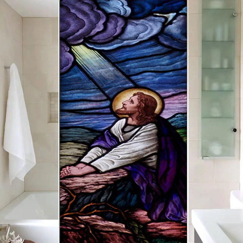 Jesus Christ Stained Glass Films, Frosted Stickers, Sliding Door, Hallway, Shower Room, Home Decoration, Custom Size