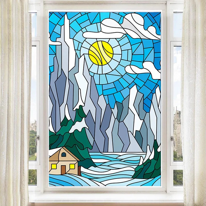 Custom Size Glass Films Window film Static Cling Reusable Water-Proof Private Protection Stained Glass