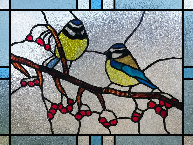 Window Film Stained Glass Stickers,Custom size Static Cling Frosted,Flower Bird Flower Print For Transom Window Glass Home Decor