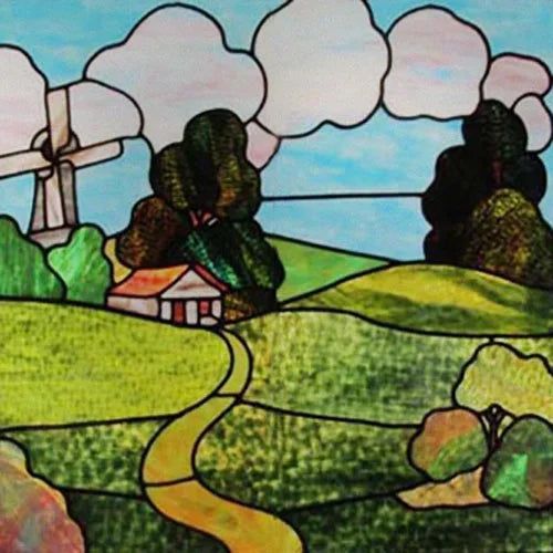 Custom Size Stained Glass Films,Privacy Static Cling,Print Castle, Sailboat, House Door Sticker,Office, Home Decor