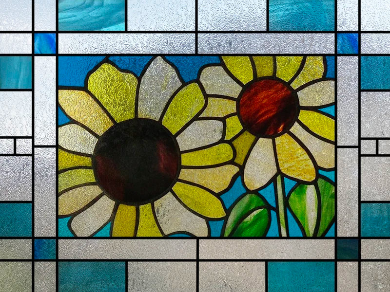 Window Film Stained Glass Stickers,Custom size Static Cling Frosted,Flower Bird Flower Print For Transom Window Glass Home Decor