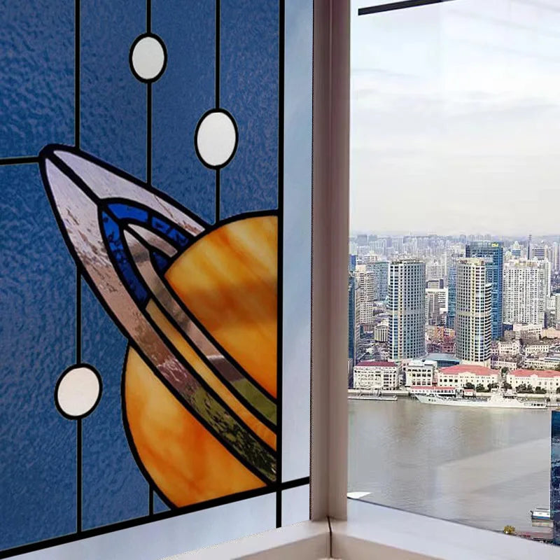 Custom Size Stained Glass Window Film, Retro Painted Frosted Static Cling, Vintage Glass Films Sticker, Lighthouse Sailboat