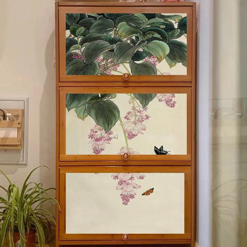 Stained Glass Films Static Cling Window Stickers Opaque Frosted Surface Bedroom Bathroom Decor Window Film Privacy Green Leaves