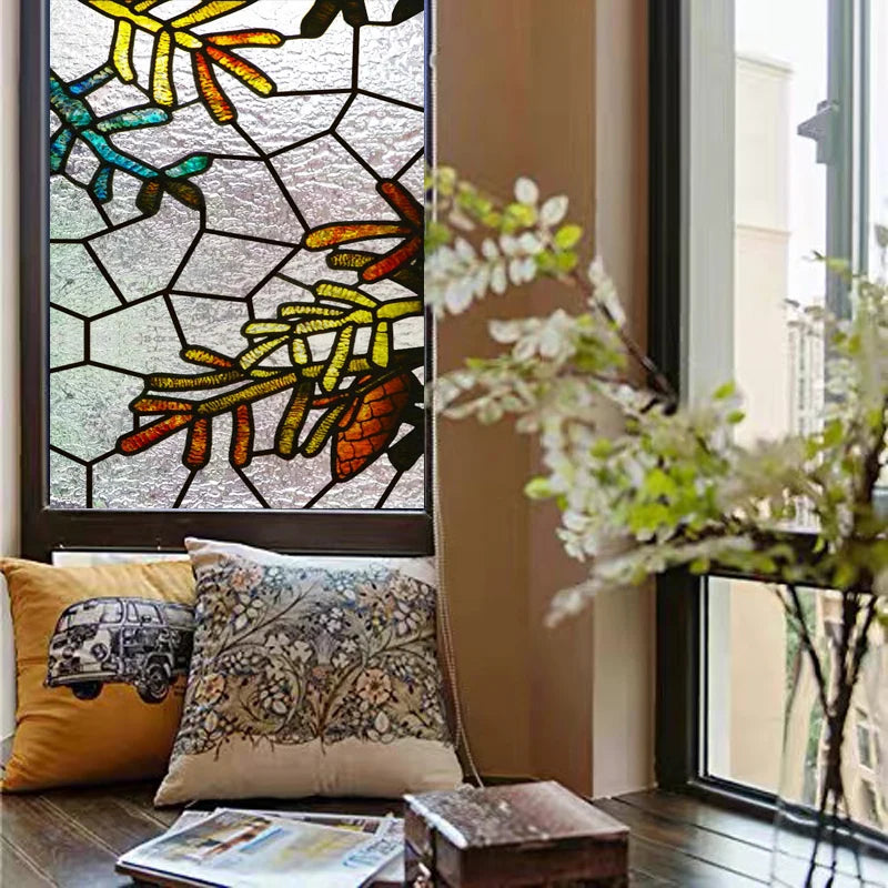 Custom Size 3D Matte Window Film, Stained Glass, Decorative UV Sticker, Privacy Frosted Static Cling Decal for Glass Door, Tree