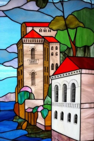 Custom size Stained Glass Films,Privacy Static Cling,Print Castle Lighthouse Sailboat Door Sticker,Office Home Decor