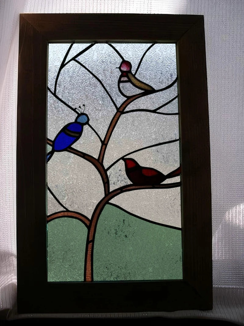 Custom Size 3D Matte Window Film, Stained Glass, Decorative UV Window Sticker, Privacy Frosted Static Cling, Home Decal,Peacock