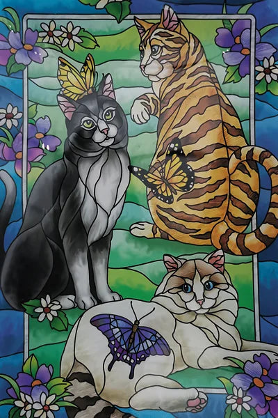 Customized Stained Glass Film Window Films Static Cling Frosted Sticker Japanese-Style Home Decor Cat  Cherry Blossom Poster