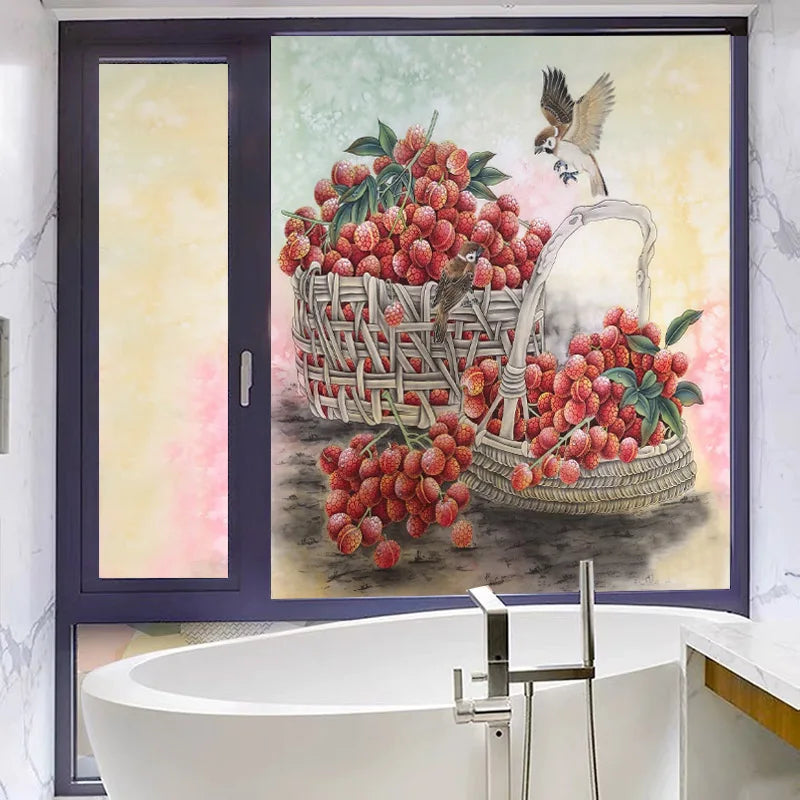 Custom size Glass Films,Frosted Decorative Window Film Grapes Design Static Cling Stained Glass Sticker,Custom fit Size or Shape