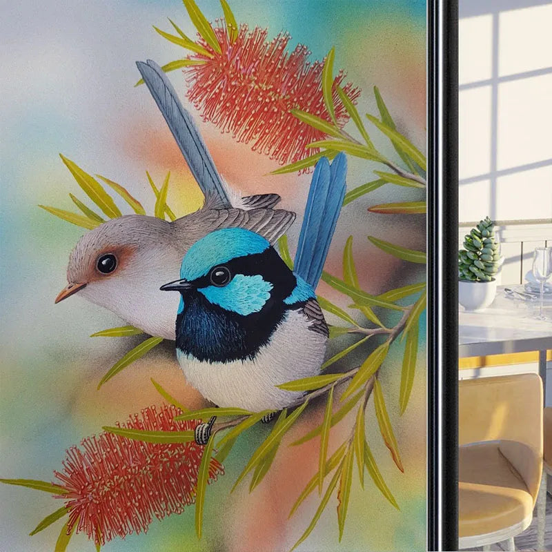 Frosted Stained Glass Window Film, Customized Art Deco Design, Birds Static Cling Sticker,Home Decor Foil, Treatment