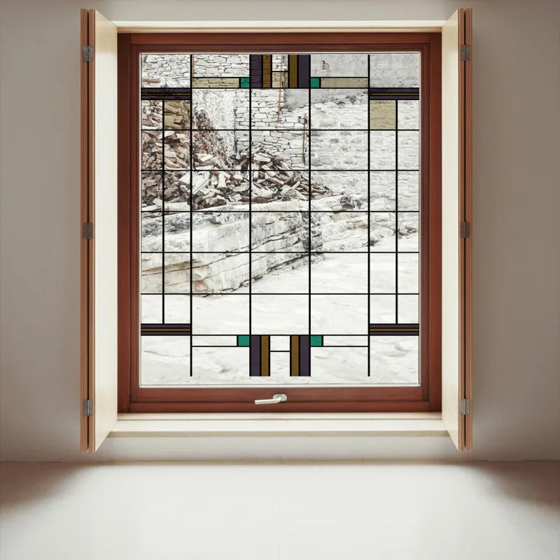Stained Glass Window Film Transparent Glass Sticker Static Cling Prairie Scottish Style Office Door Anticollision Home Decor