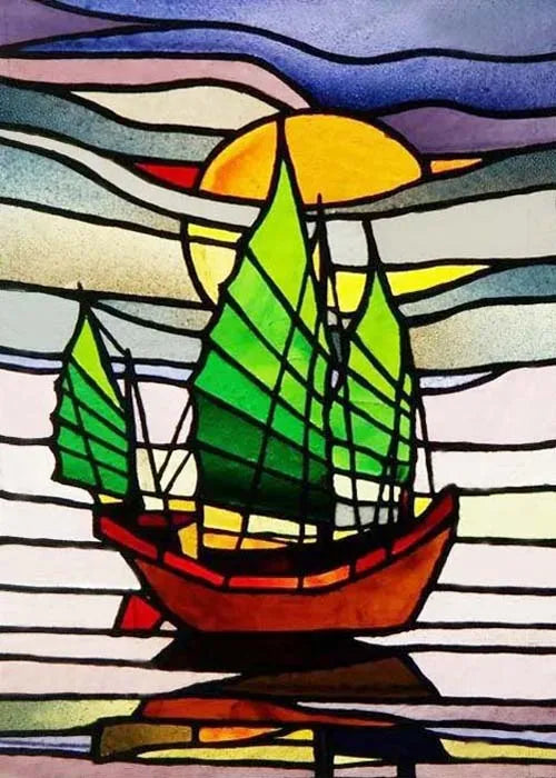 Window Film Stained Glass Stickers,Custom size Static Cling,Print Castle Church landscape Sailboat Sticker,Office Home Decor