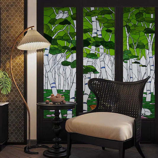 Custom Glass Window Film Static Cling,Stained Glass Films,Home Foil Stickers,Tree Pattern,Frosted For Bathroom Door,Home Decor