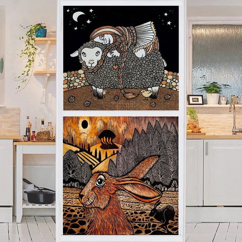 Stained Glass Window Film, Custom Size, Static Cling, Frosted,Cat, Bird, Rabbit Print, Door, Home Decor