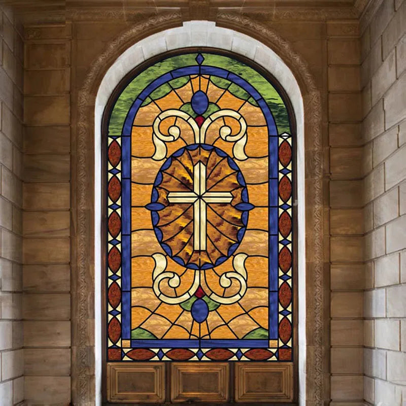 Window Film Victorian Stained Glass Films Customized  Church-style Static Cling Sticker Kitchen Bathroom Substitute for Home