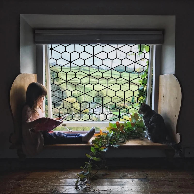 Stained Glass Window Film Transparent Glass Sticker Static Cling Custom made Black Line Office Door Anticollision Home Decor