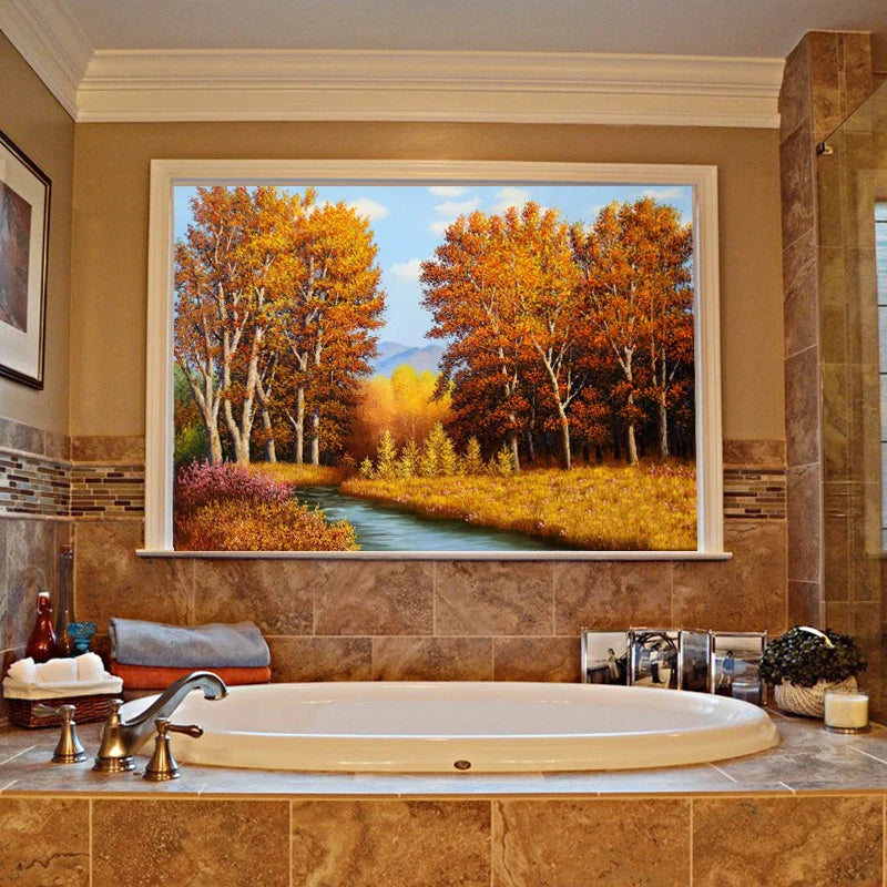 Window Film Stained Glass Stickers,Custom size Static Cling Frosted Privacy, Landscape,Tree Print For Transom Window Glass Home