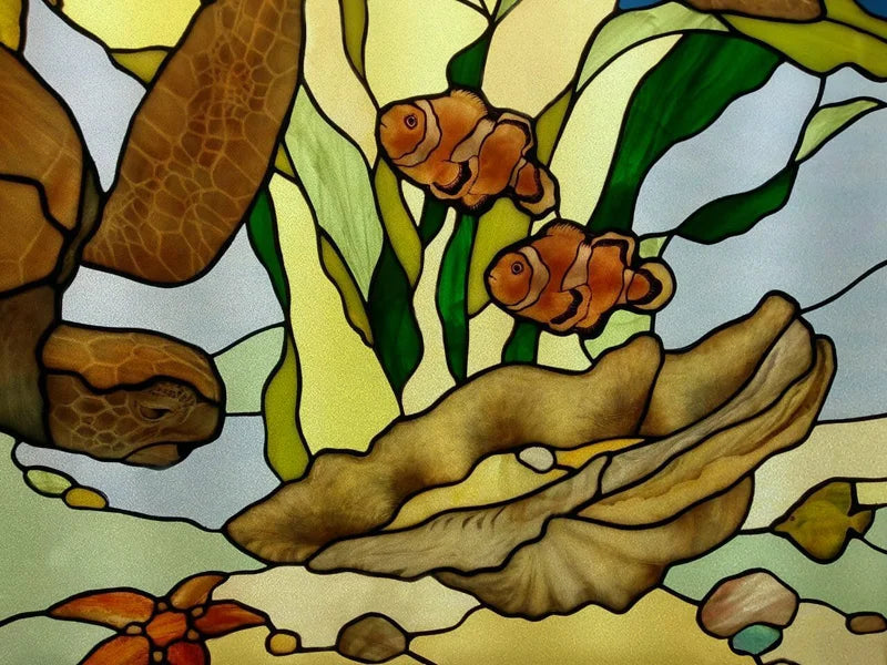 Stained Glass Window Film, Custom Size, Static Cling, Frosted,Flower, Bird, Tree Print for Transom, Glass, Home Decor