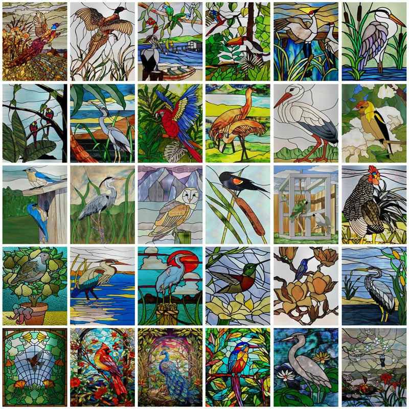 Custom Size Window Stained Glass Films,Bird,Peacock, Static Cling Stickers For Bathroom Bedroom Door Office Home Decor