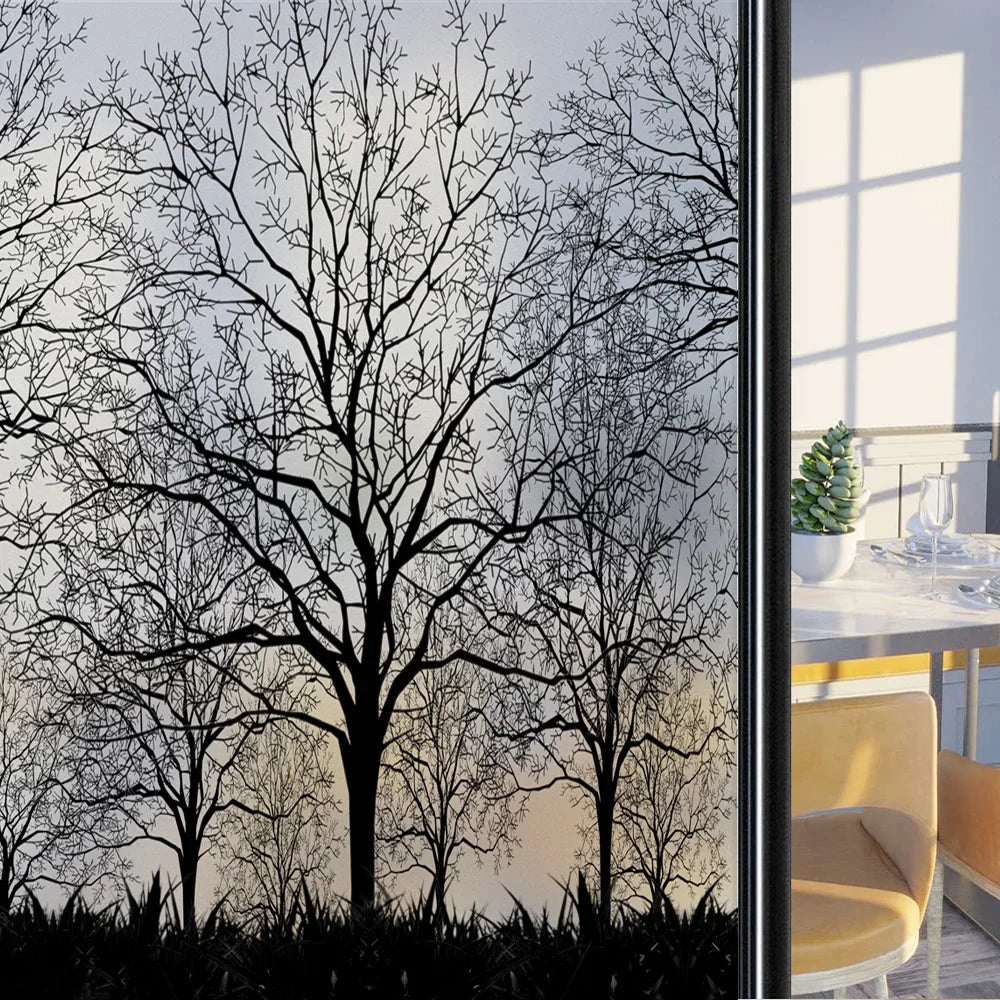 Custom Size Stained Glass Window Film,Frosted Privacy, Static Cling, Door Sticker,Bathroom, Home Decor, Tree, Mountain