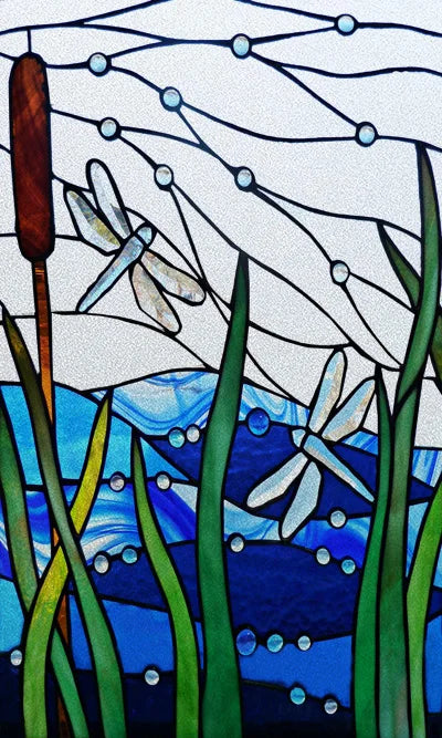 Custom size Glass Films,Stained Glass Stickers Static Cling,Frosted Privacy Print Dragonfly Butterfly for Window Door Home Decor