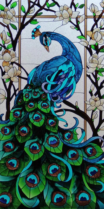 Customized Size No Glue Static Cling Frosted Stained Glass Film Window Films Sticker for Bathroom Door Home Decor Church Peacock