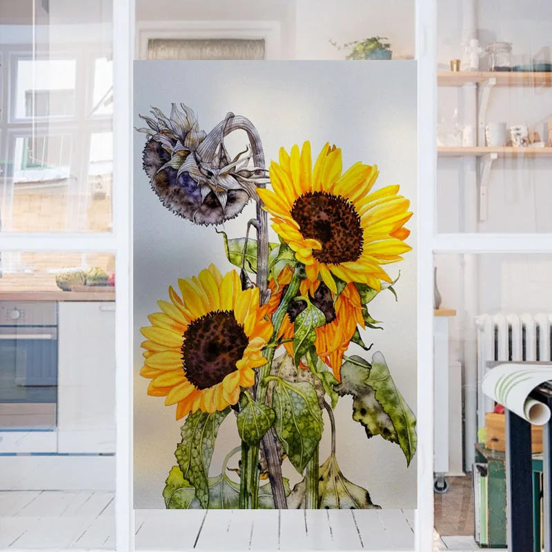 Frosted Stained Glass Window Film, Customized Decor Design, Flower Static Cling Sticker,Home Decor Foil, Treatment