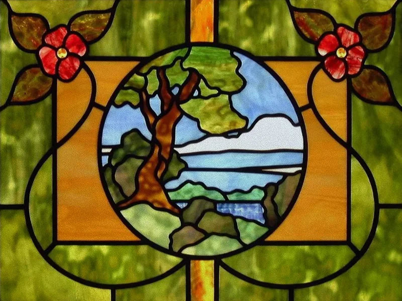 Stained Glass Window Film, Custom Size, Static Cling, Frosted,Flower, Bird, Tree Print for Transom, Glass, Home Decor