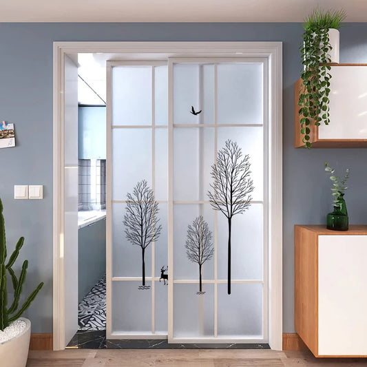 Custom Size Window Glass Films Window Film Static Cling Frosted Tree Mountain Posters For Bathroom Door Kitchen Office Home