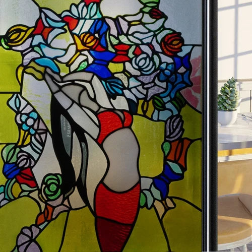 Custom Size Glass Window Film,Static Cling Stained Glass Films,Foil Retro Stickers,For Girl's Room Bathroom Kitchen Door Home